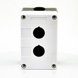 Caja en material de plastico, 2 orificios, para unidades de 22mm, base negra cubierta blanca