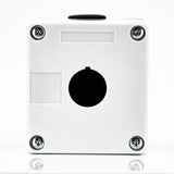 Caja en material de plastico, 1 orificio, para unidades de 22mm, base negra cubierta blanca