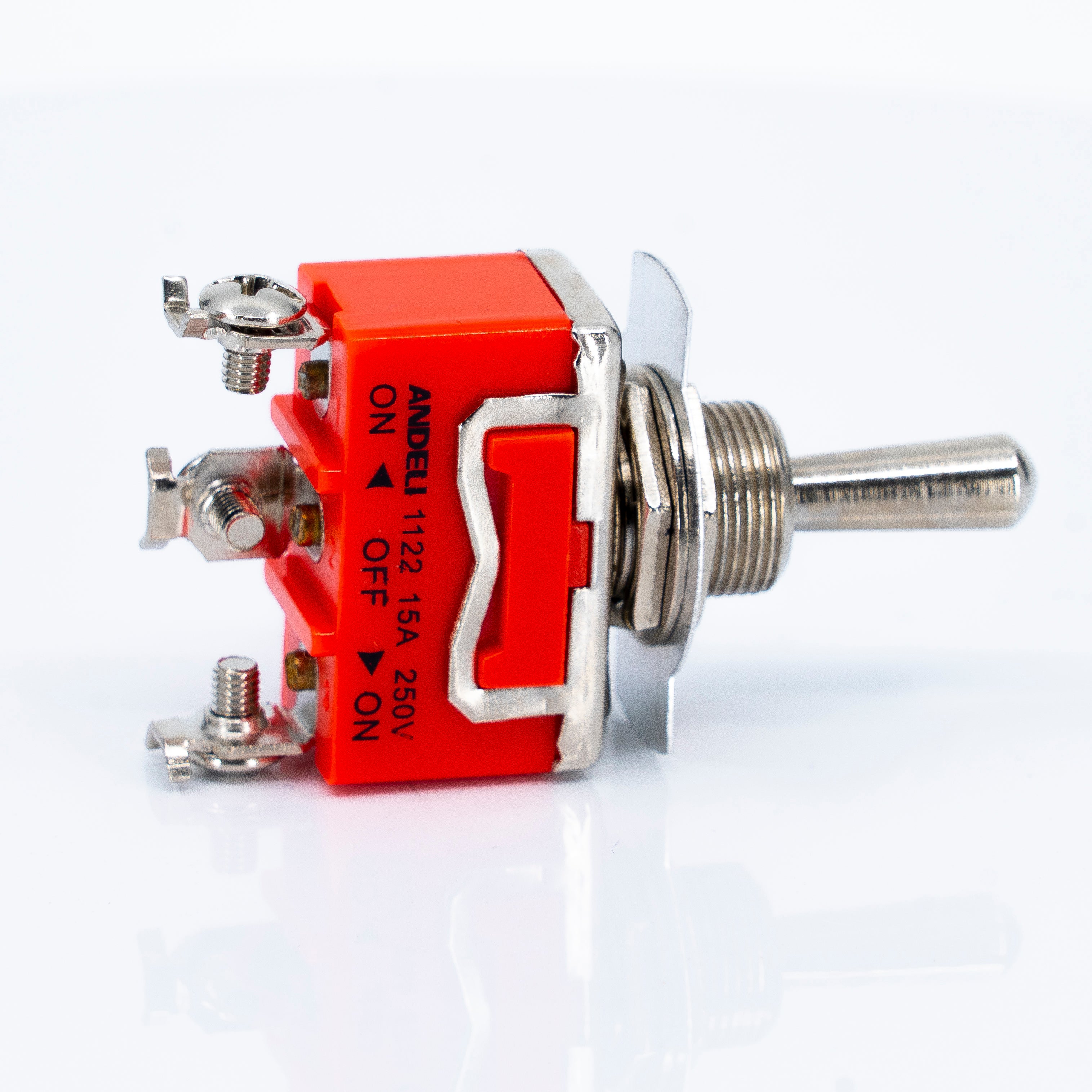 Interruptores de palanca metálica, 15A, 250VCA, cuello de 12mm, terminales tornillo