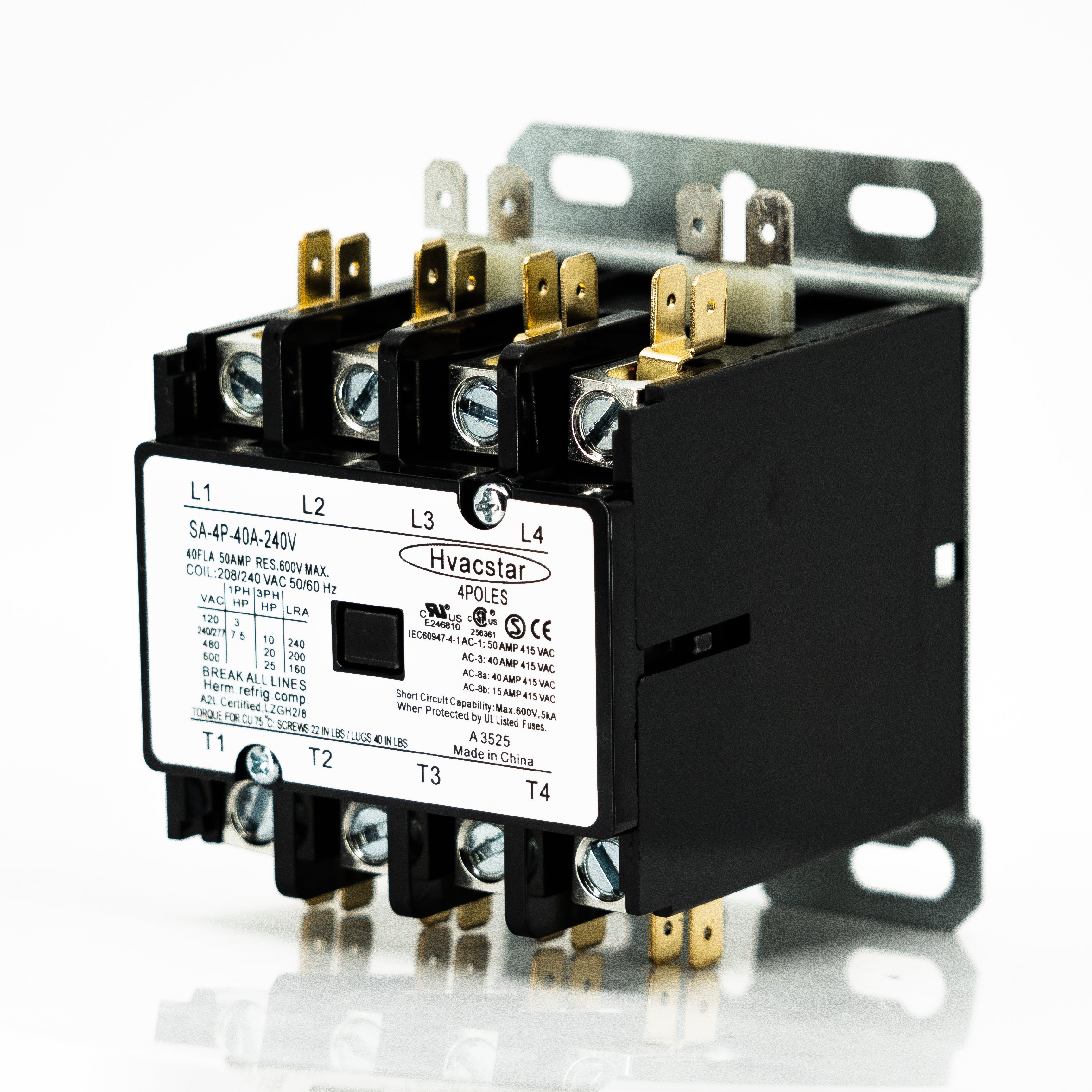 Contactor de propósito definido de 4 polos, 40 amp, terminales de caja con tornillo