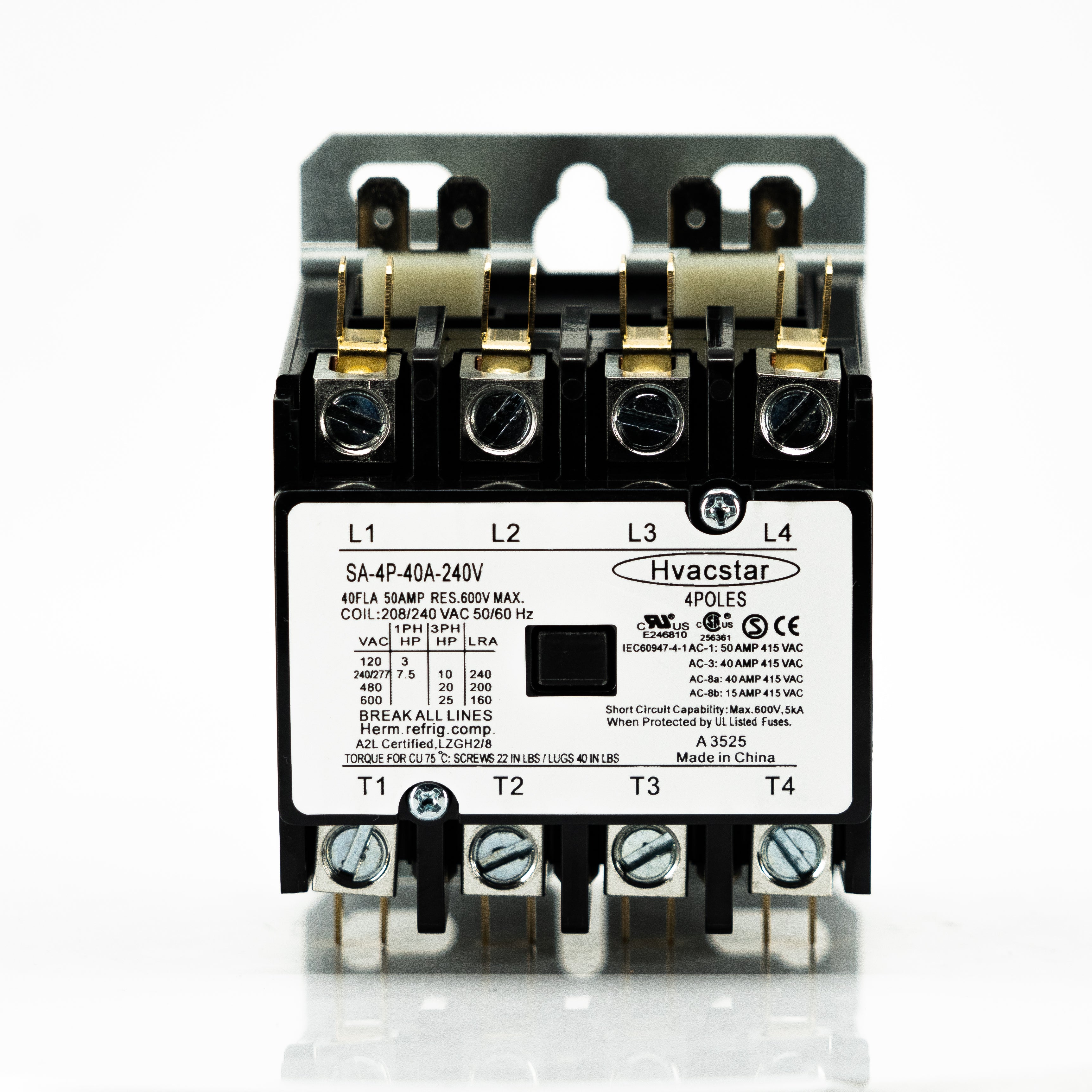 Contactor de propósito definido de 4 polos, 40 amp, terminales de caja con tornillo