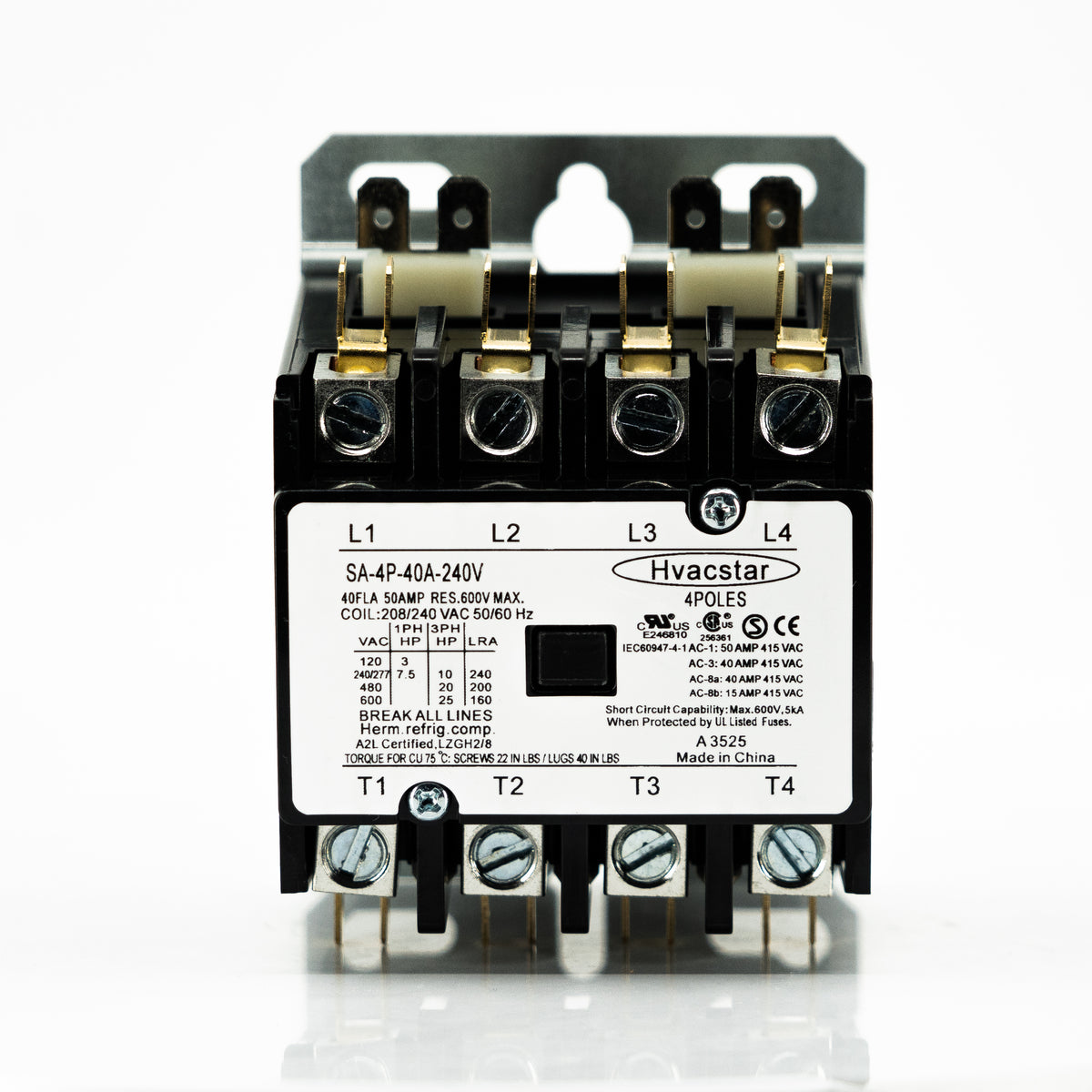 Contactor de propósito definido de 4 polos, 40 amp, terminales de caja con tornillo