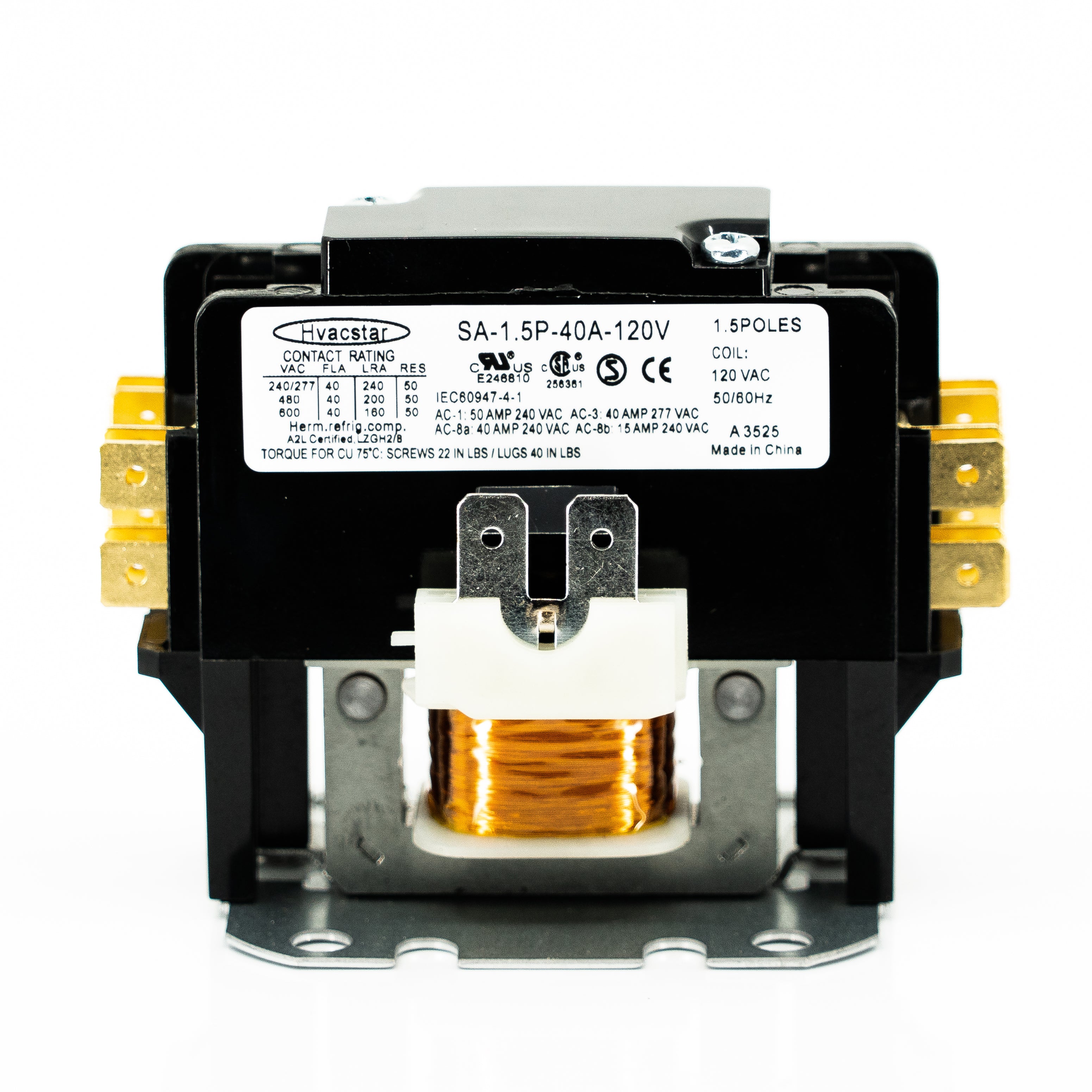 Contactor de propósito definido de 1 polo + shunt, 40 amp, terminales de caja con tornillo