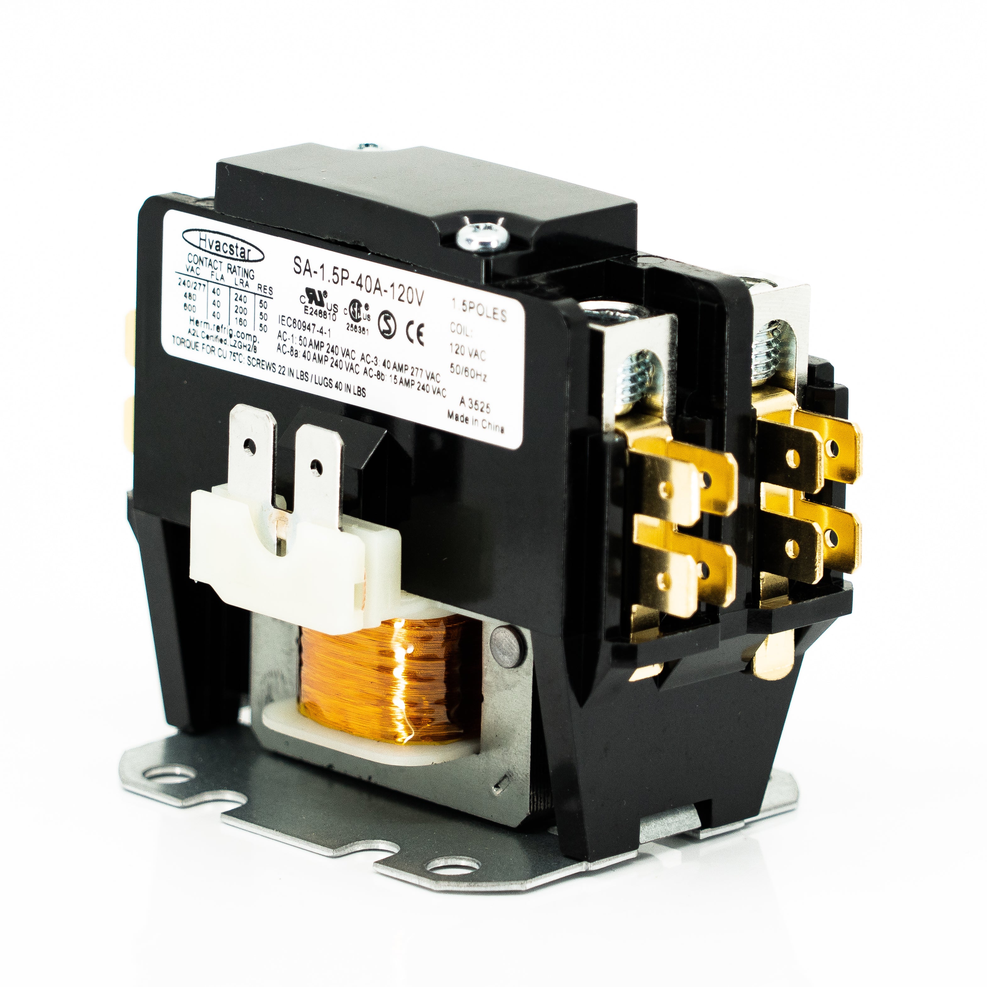 Contactor de propósito definido de 1 polo + shunt, 40 amp, terminales de caja con tornillo