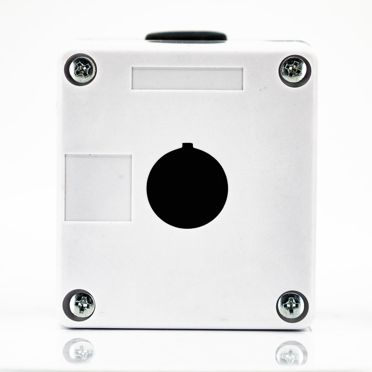 Caja en material de plastico, 1 orificio, para unidades de 22mm, base negra cubierta blanca