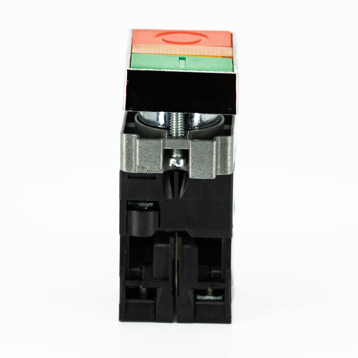 Pulsador doble, iluminado, bastidor metálico, 1CNA + 1CNC, 10A/400VCA resistivos (incluye foco ba9s)
