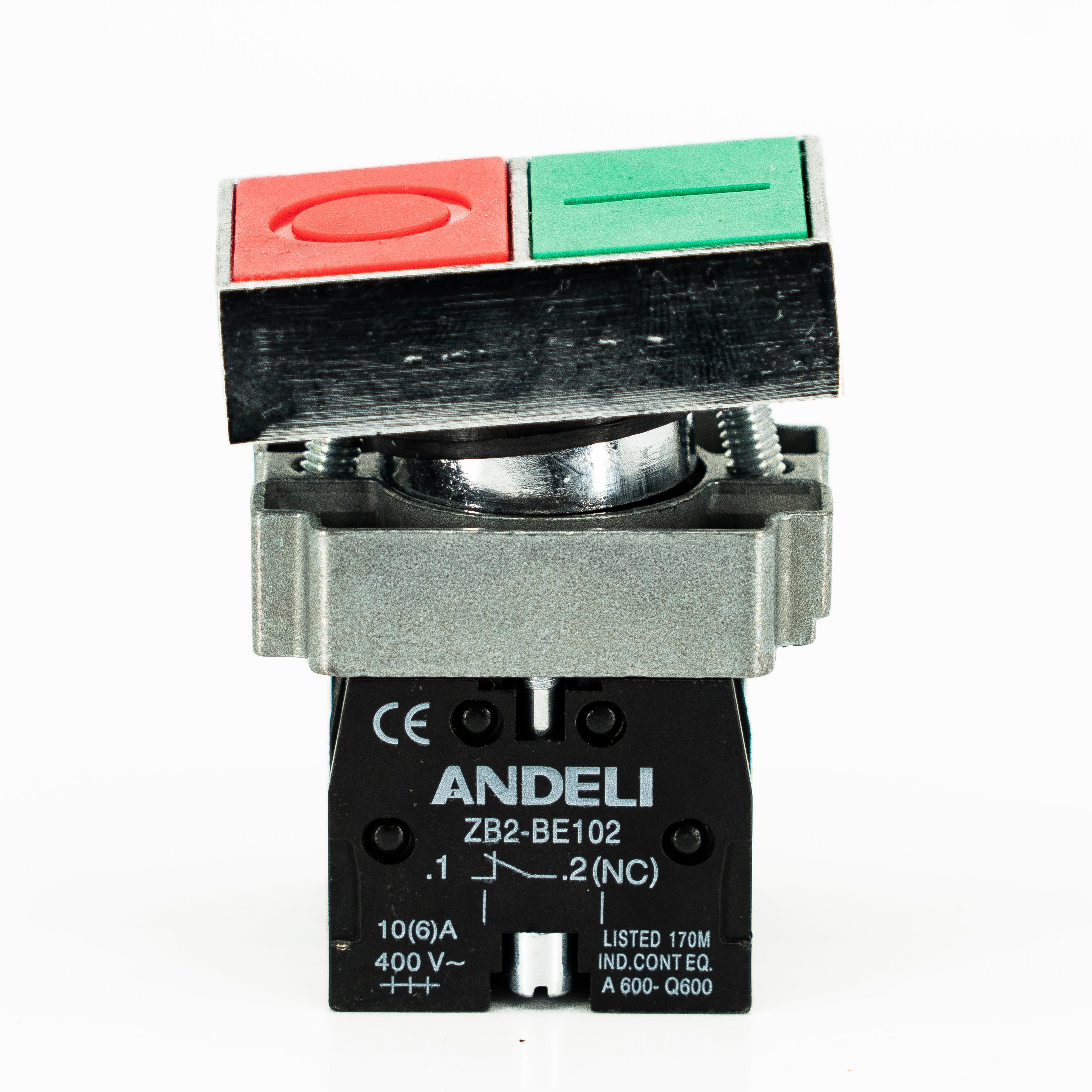 Pulsador doble, no iluminado, bastidor metálico, 1CNA + 1CNC, 10A/400VCA resistivos