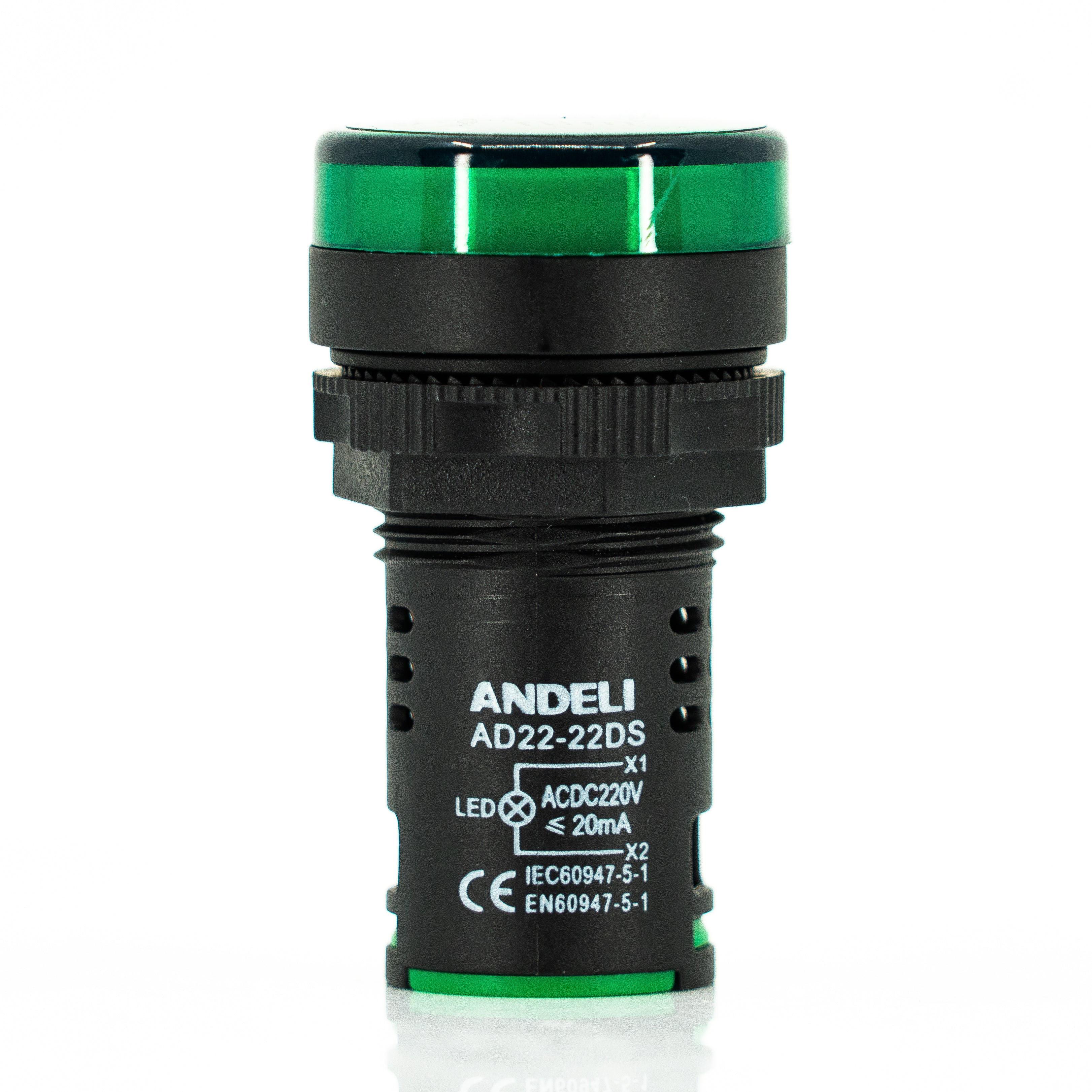 Lampara piloto, tipo led, cuerpo plastico, lente verde