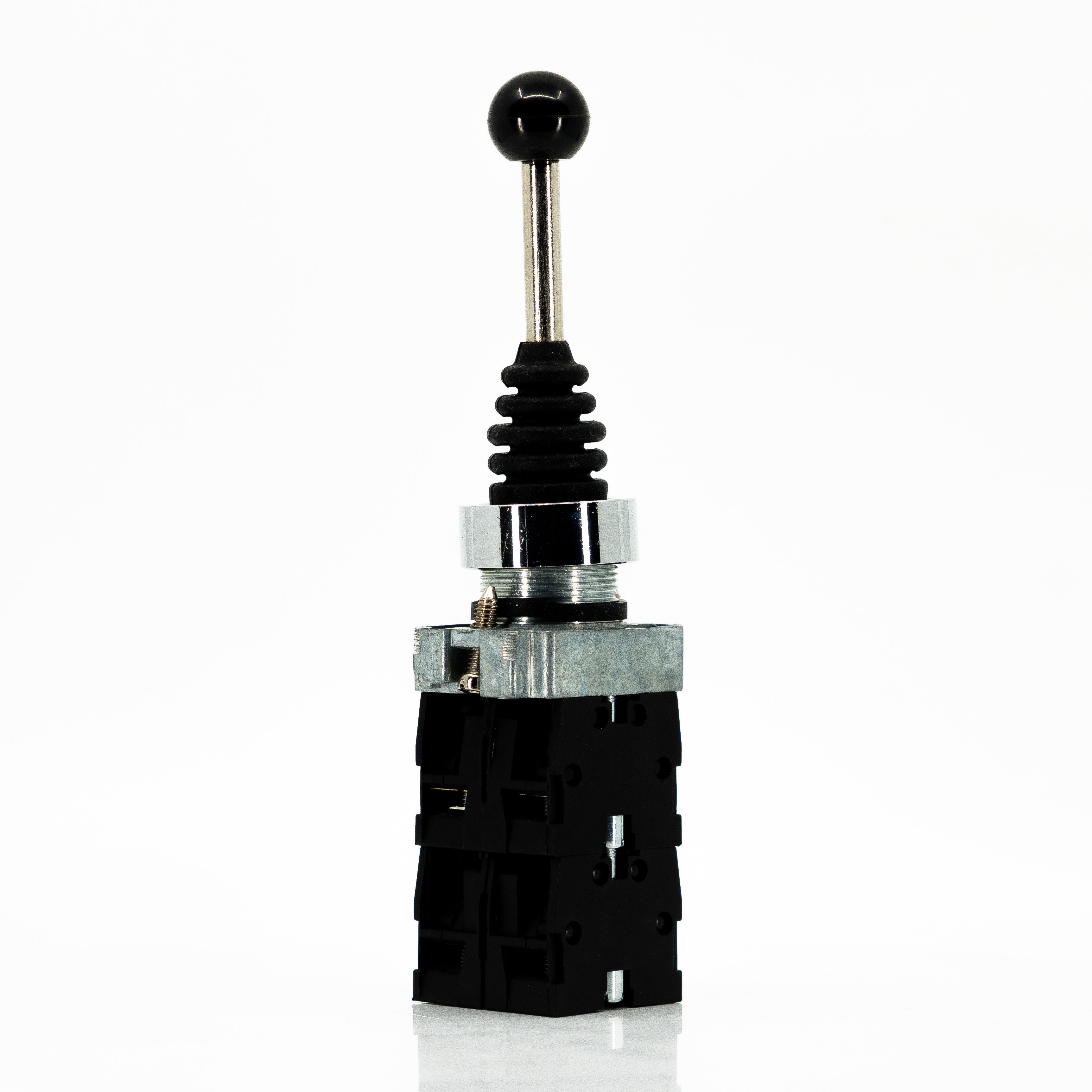 Selector palanca joystick, 4 direcciones momentaneas con retorno al centro, bastidor metálico, 10A/400VCA