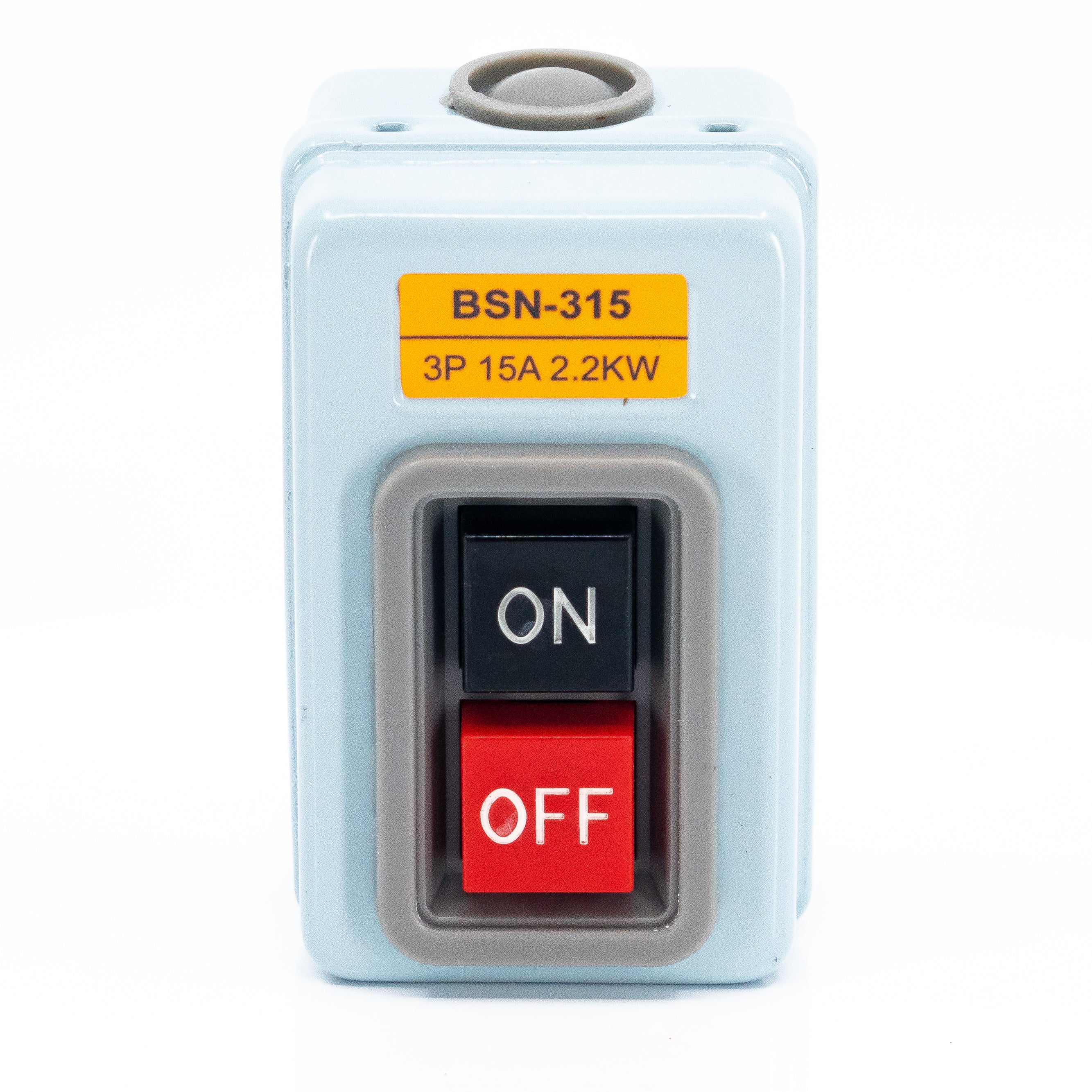 Arrancador manual trifásico, 15 Amp, en gabinete metálico, 2 botones negro y rojo (Arrancar - Parar)