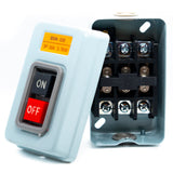 Arrancador manual trifásicos, 30 Amp, en gabinete metálico, 2 botones negro y rojo (arrancar - parar)