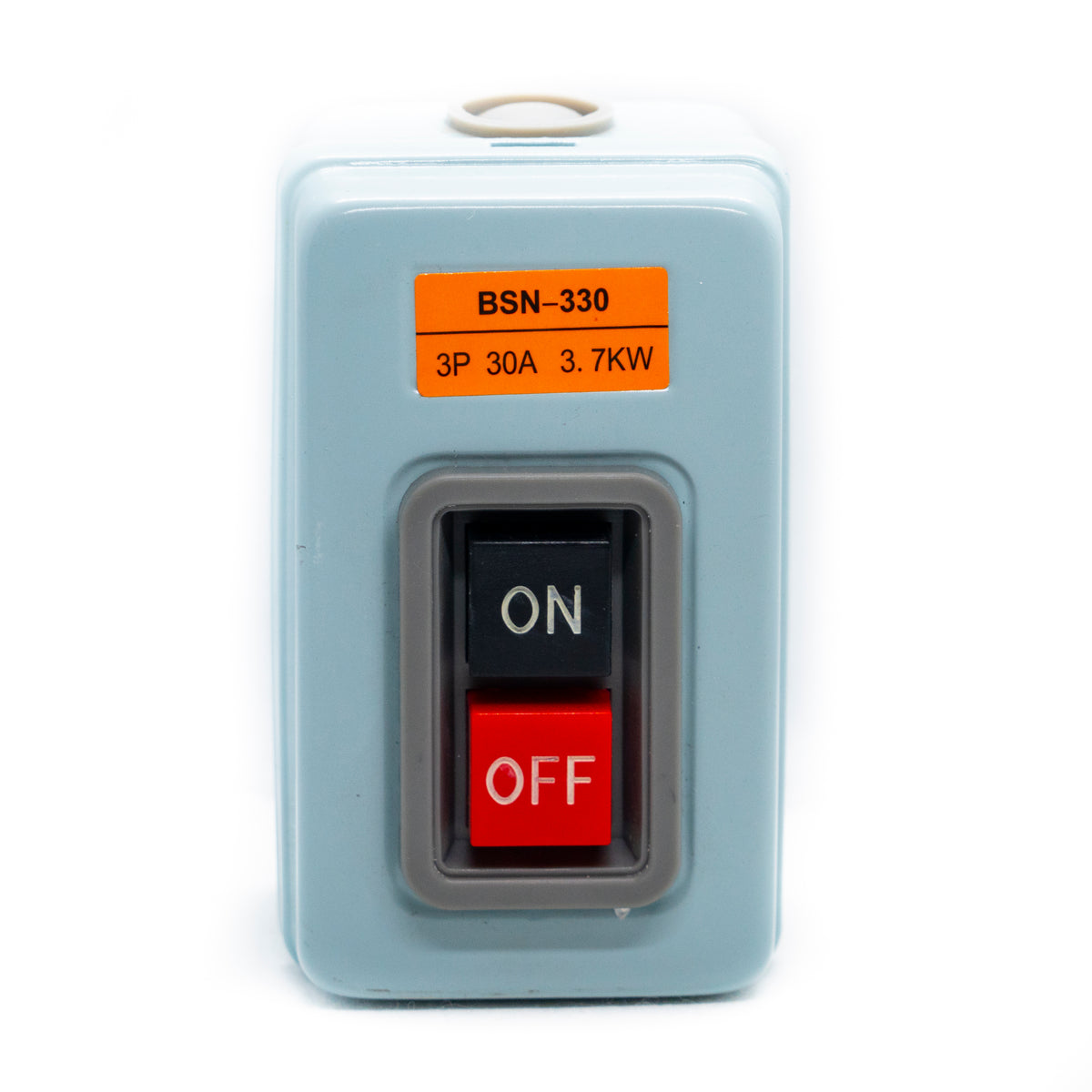 Arrancador manual trifásicos, 30 Amp, en gabinete metálico, 2 botones negro y rojo (arrancar - parar)