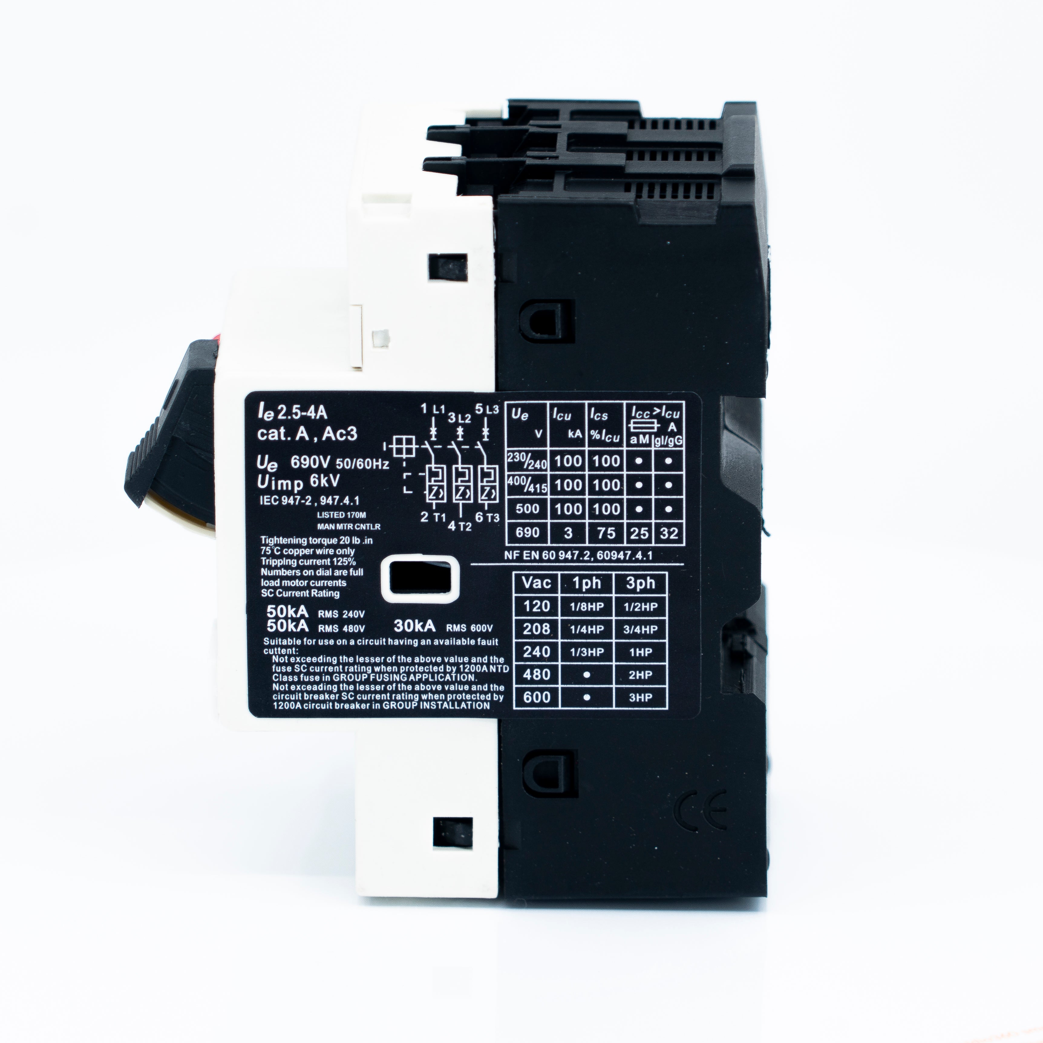 Guardamotor de capacidad interruptiva STD. para montaje en riel din, de operación manual por 2 balancines