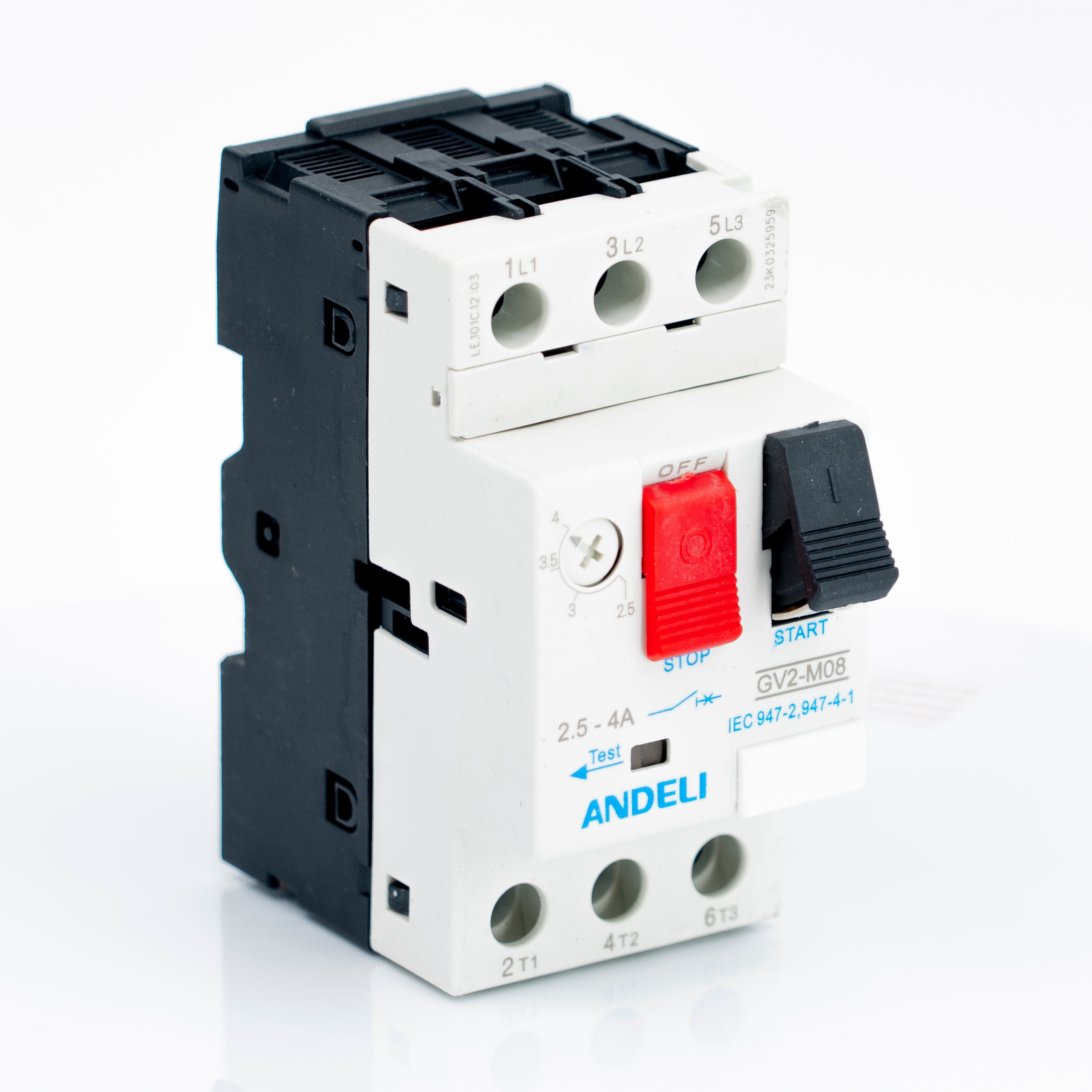 Guardamotor de capacidad interruptiva STD. para montaje en riel din, de operación manual por 2 balancines