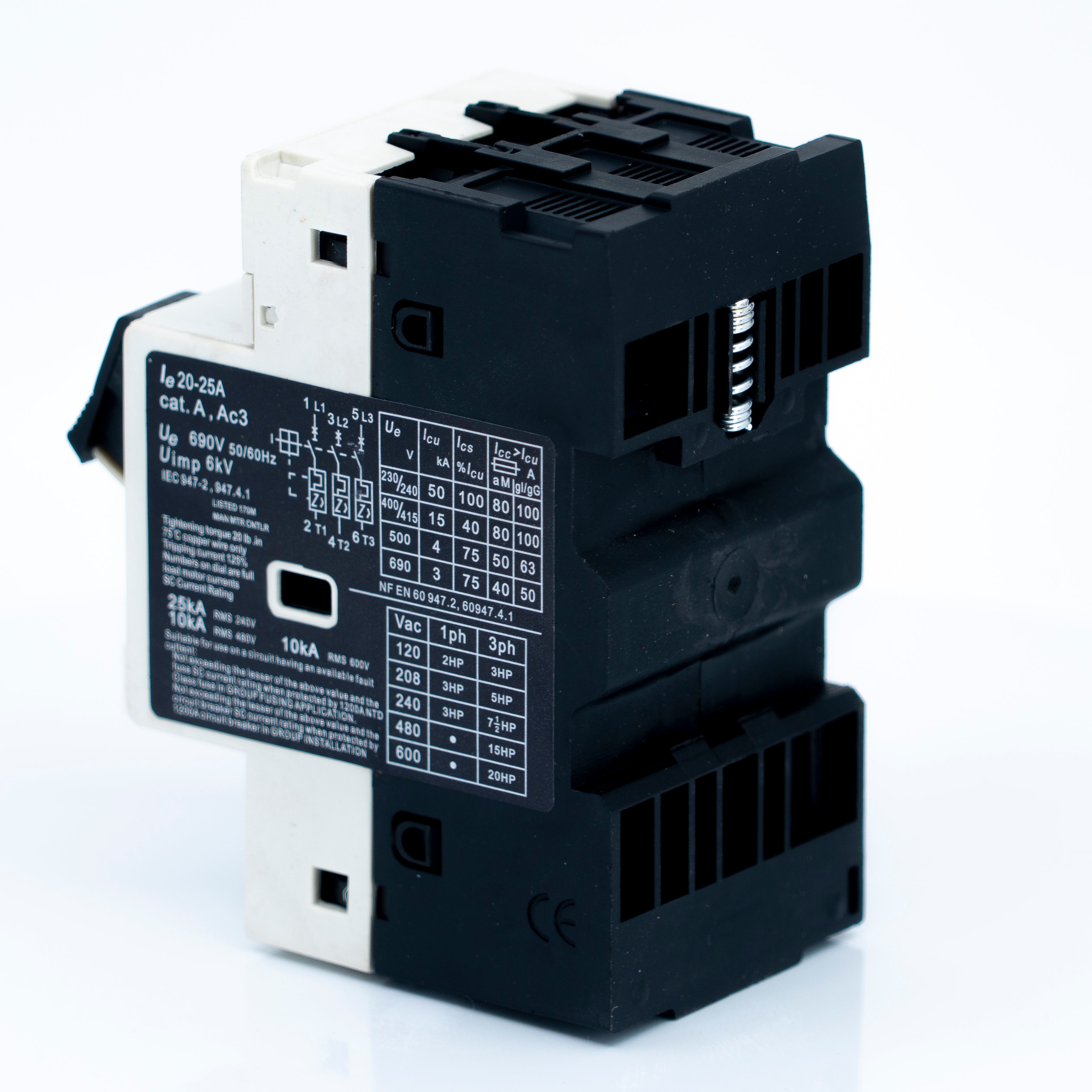 Guardamotor de capacidad interruptiva STD. para montaje en riel din, de operación manual por 2 balancines