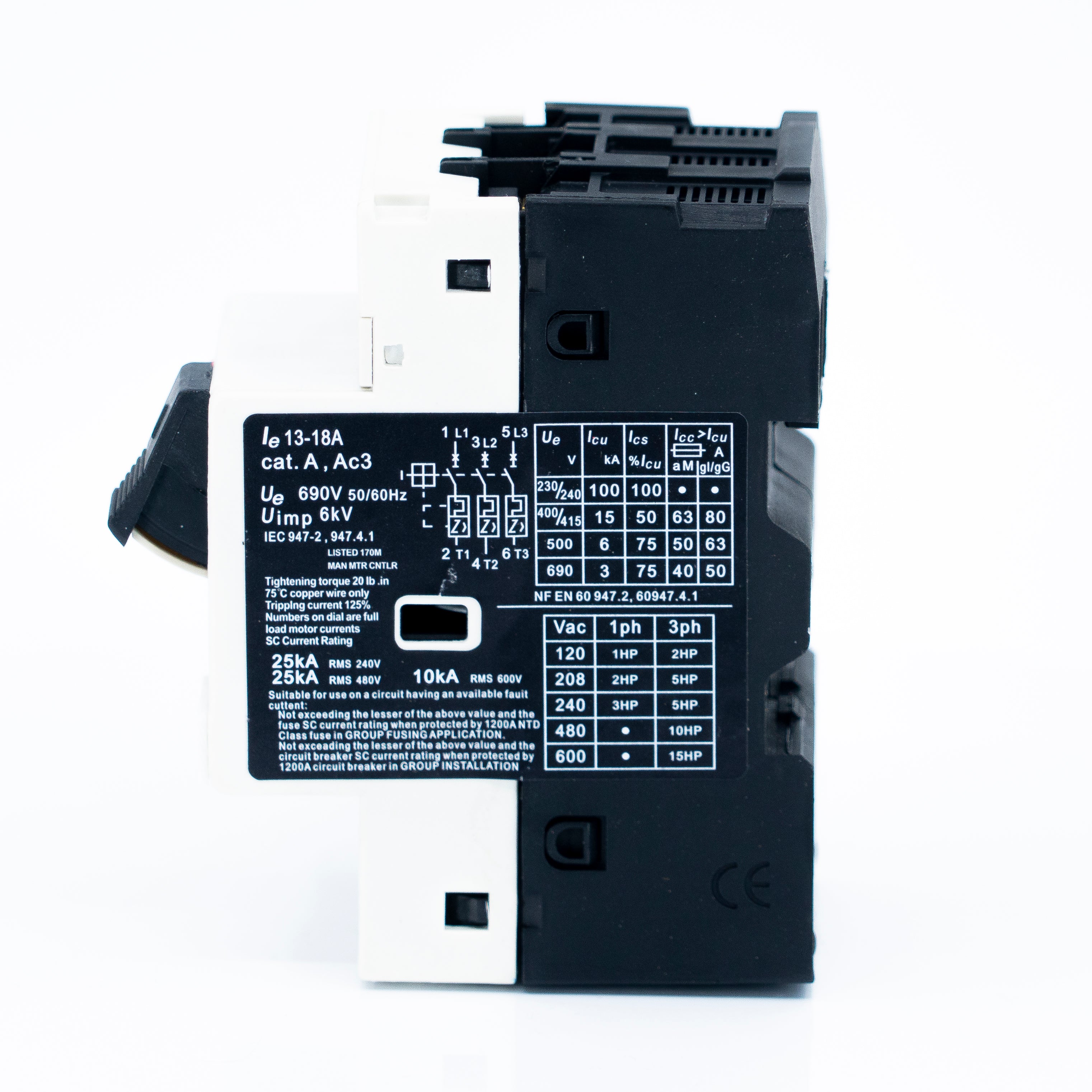 Guardamotor de capacidad interruptiva STD. para montaje en riel din, de operación manual por 2 balancines