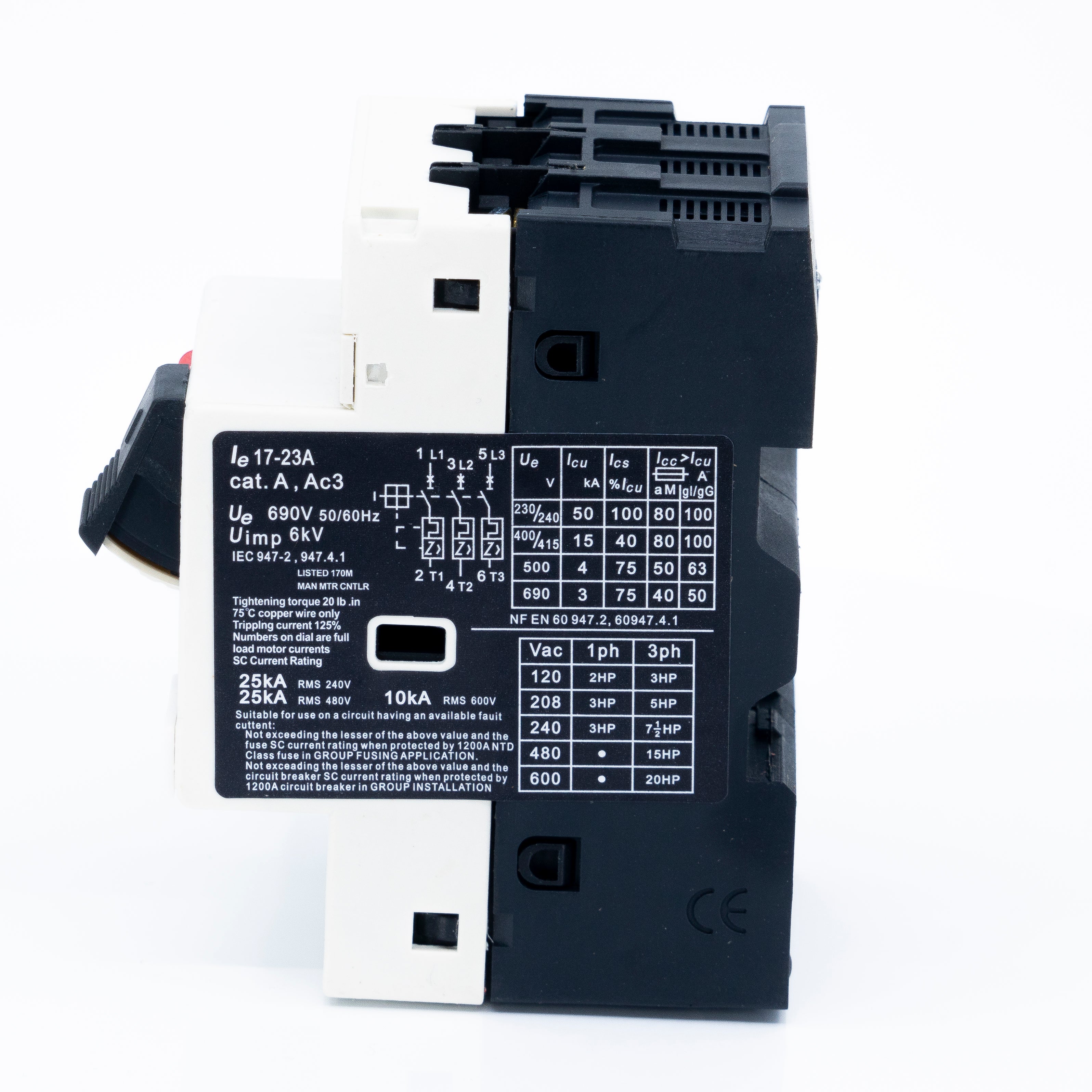 Guardamotor de capacidad interruptiva STD. para montaje en riel din, de operación manual por 2 balancines