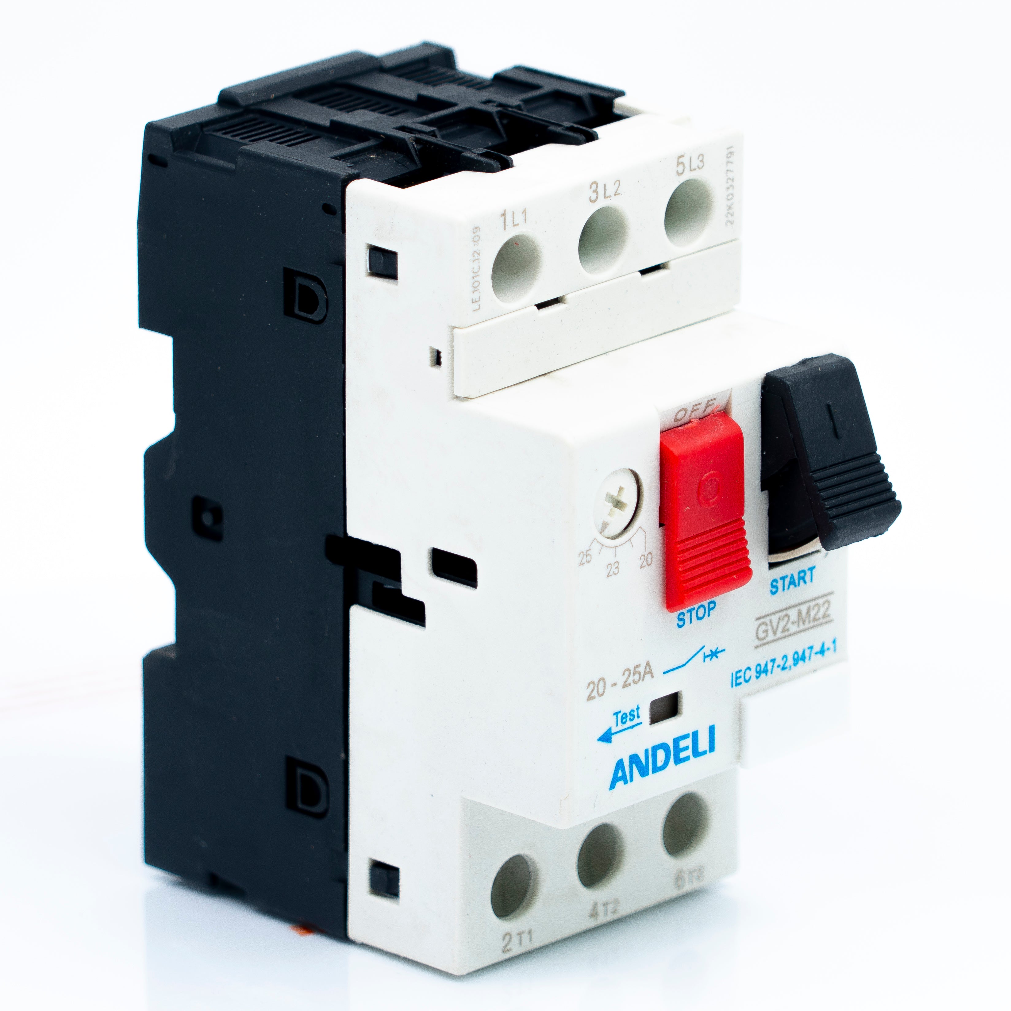 Guardamotor de capacidad interruptiva STD. para montaje en riel din, de operación manual por 2 balancines