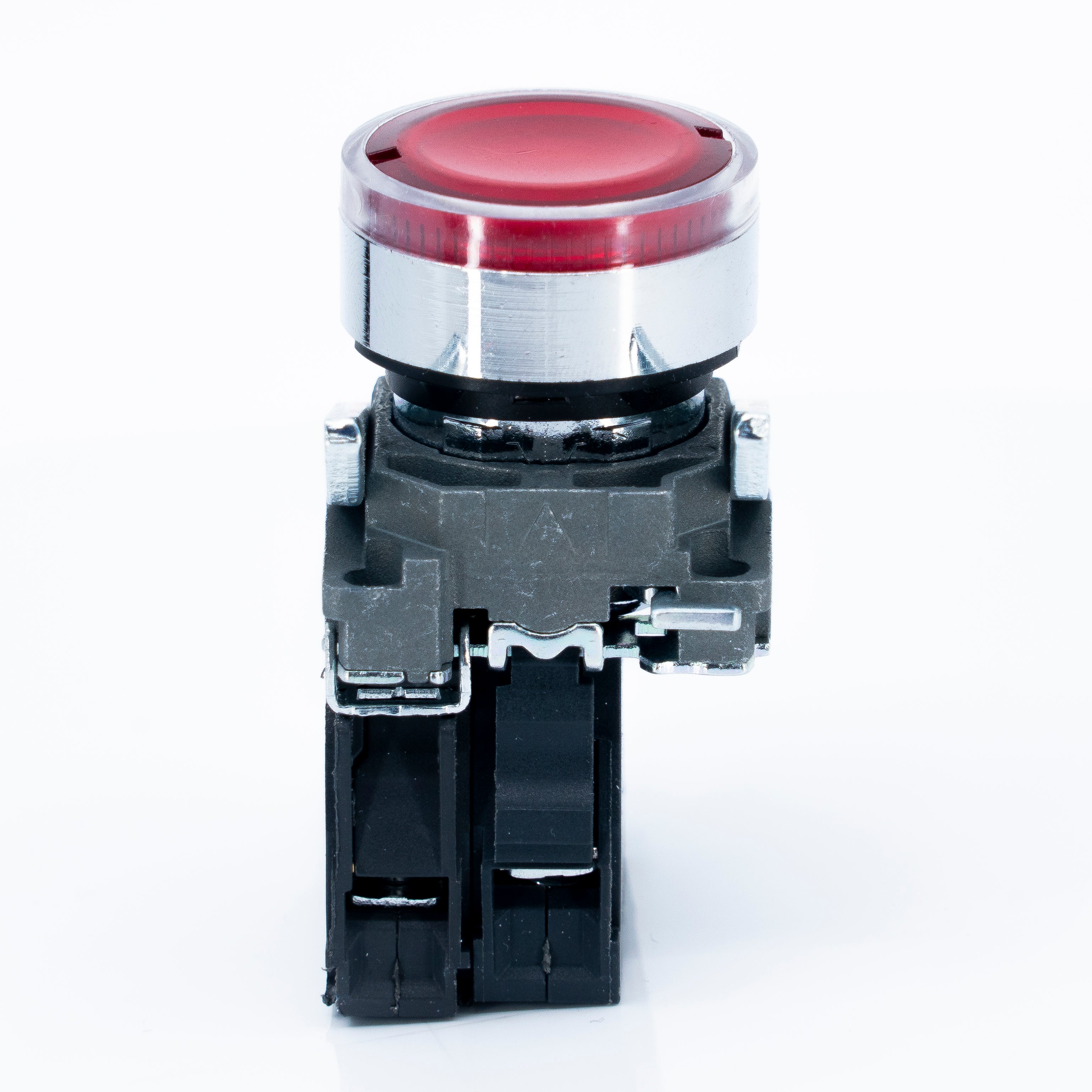 Botón pulsador iluminado, bastidor metálico