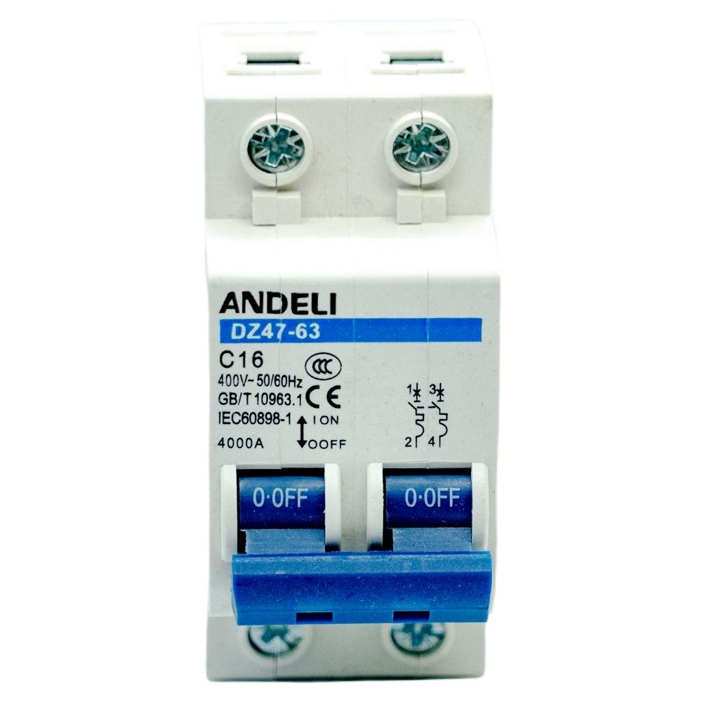 Interruptor termomagnético 2 polos para riel