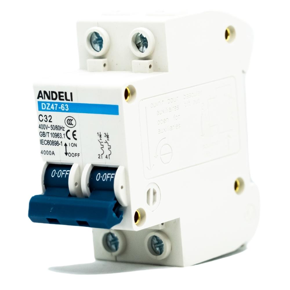 Interruptor termomagnético 2 polos para riel